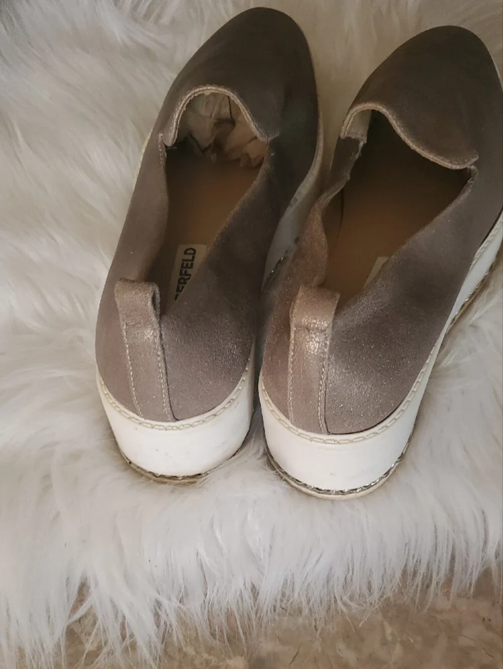 Karl Lagerfeld Metallic Bronze Slip-On Platform Loafers with White Midsole 6.5